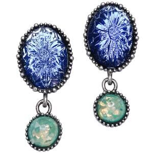 Vintage Signed Avon NR Nina Ricci Blue Lucite Faux Opal Dangle Earrings 1980s